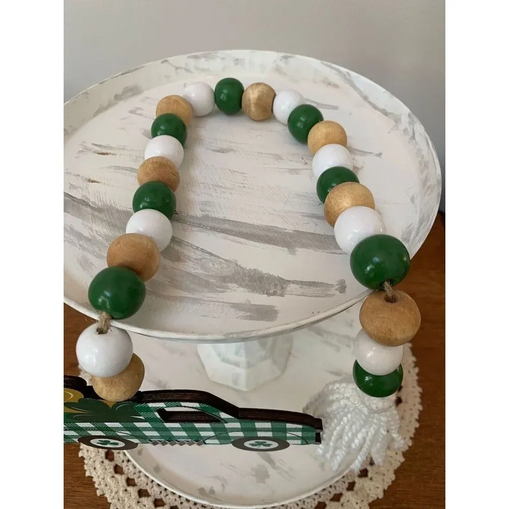 St Patrick’s Day Truck Tiered Tray Decor, St Patrick’s Day Beaded Garland Truck